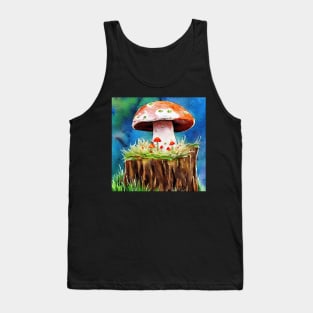 Brown Mushrooms Growing on a Stump Tank Top